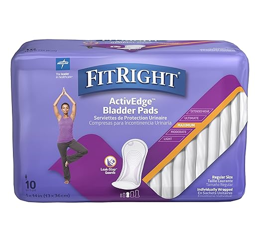 FitRight Incontinence Bladder Control Pads, Maximum 5.5" x 13.75", 10 10 Count 12)