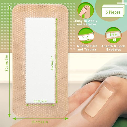 Silicone Foam Dressing with Gentle Border 4''x8'', Absorbent 2''x6'', Pack 5, Silicone
