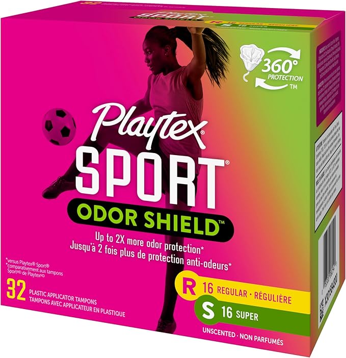 Playtex Sport Odor Shield Tampons, Multipack (16ct Regular/16ct Regular/16ct Super 32ct (Pack 1)