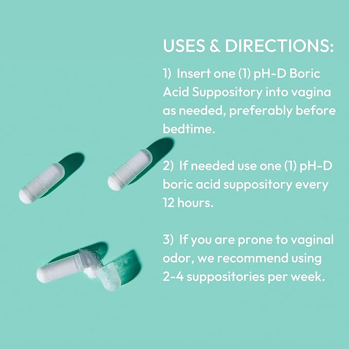 pH-D Feminine Health Support - 600 mg Boric Acid Suppositories - Woman Owned - for Vaginal Odor Use - 36 Count