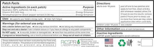 New Energy Patch with B12, Natural Guarana, and Black Pepper, Continuous Release - 24 Patches