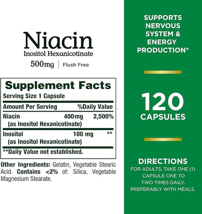 Set of 3 Nature's Bounty Niacin Flush Free 500 mg, 120 Capsules by Maven Gifts