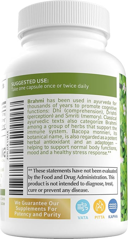 Bacopa Monnieri/Brahmi Capsules -Organic Bacopa Supplement- 60 Capsules