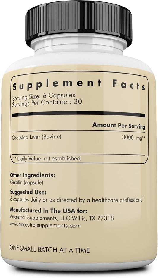Ancestral Supplements Grass Fed Beef Liver 180 Capsules,