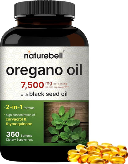 NatureBell Oregano Oil 7,500mg with Black 360 Softgels 360-day Supply