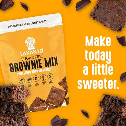 Lakanto Sugar Free Brownie Mix - Sweetened with Monk Fruit Sweetener, Keto Diet Friendly, Delicious Dutched Cocoa, High in Fiber, 3g Net Carbs, Gluten Free, Easy to Make Dessert (Pack of 3)