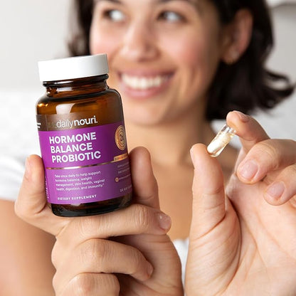 Daily Nouri Hormone Balance Probiotic for Women | Capsules for PCOS, Vaginal pH, Yeast Balance, Skin Health, Digestion & Immunity-7 Probiotic Strains-Vegan Ahiflower Omega Oil | 30-Day Supply