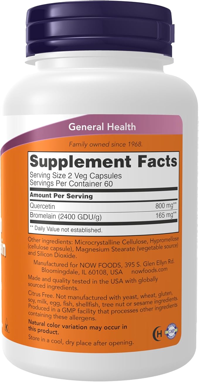 NOW Foods Supplements, Quercetin with Bromelain, Balanced Immune System*, 120 Veg Capsules