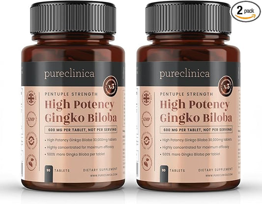 pureclinica High Potency Ginkgo Biloba 30,000mg 180 Tablets (2 Bottles 90) - 6 months 5 times