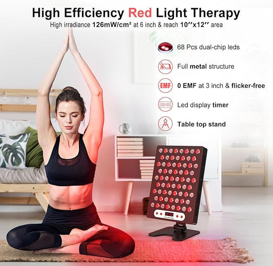 Red Light Therapy Device, Ultra-Thin & 660nm Near 850nm Infrared 68pcs Dual Health,100W (Black)