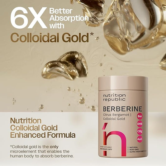 Berberine Supplement 1450mg, Ultra High Potency Berberine Complex with Citrus Bergamot, Colloidal Gold & Berberine Hcl, Dihydroberberine Supplement, 180 Veggie Capsules, Pack of 2