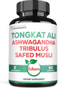 Satoomi Tongkat Ali Root Extract 200:1-9 Essential Herbs with Ashwagandha, Tribulus Terrestris & More - Support Strength, Energy and Healthy Immune - 60 Vegan Caps 2 Month Supply