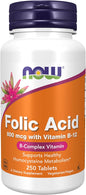 NOW Supplements, Folic Acid 800 mcg B-12 (Cyanocobalamin) 25 mcg, 250 Tablets