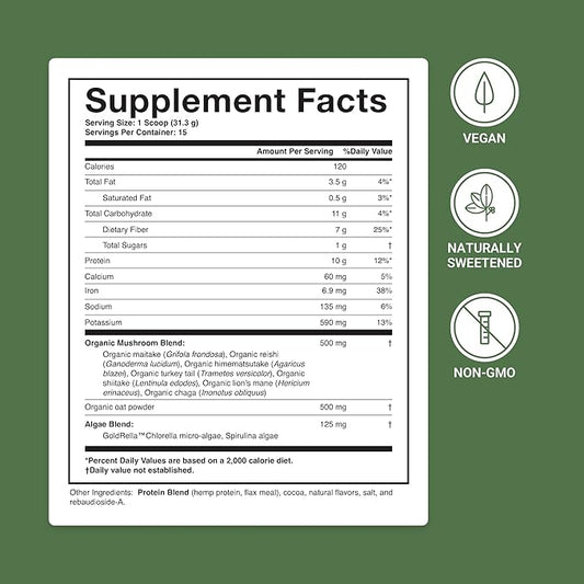 ACTIVATEDYOU Superfood Protein Shake -Vegan Plant 7 Mushroom (15 Servings)
