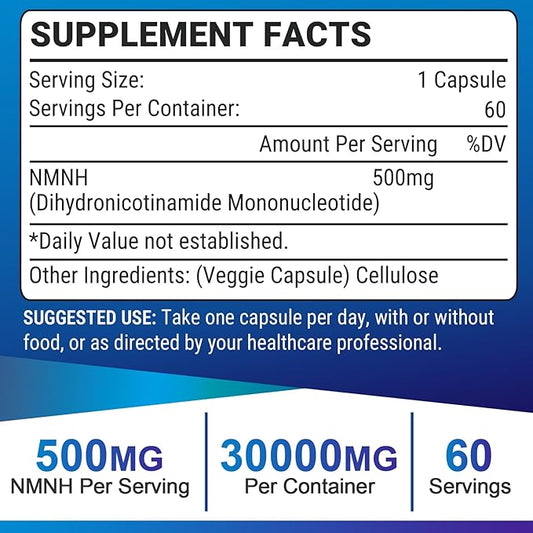 NMNH (Dihydronicotinamide Mononucleotide), NAD Supplement to Boost NAD+ Levels as We Age (May Be More Effective Than Nicotinamide Riboside), 500mg Per Serving - 240 Count (240 Servings)