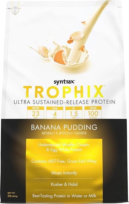 Syntrax Nutrition Trophix, Ultra Sustained-Release Protein Blend, Banana Pudding 2 lbs.