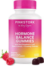 Pink Stork Hormone Balance Gummies for Women - Hormone Harmony for Mood, Energy, Bloating - Hormonal PMS, Perimenopause & Menopause Support - Red Raspberry Leaf & Black Cohosh - 60 Gummy Supplements