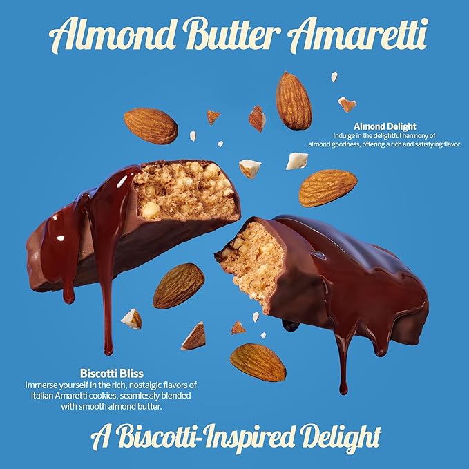 PEAK PROTEIN BARS - Almond Butter Amaretti - Natural - Grass-Fed Whey - 19G Protein - Non-GMO - Gluten Free - Organic Milk Chocolate (12 Bars)