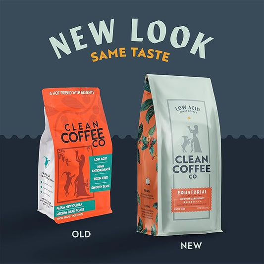 Clean Coffee Co. - Low Acid Medium-Dark Roast, Tested for Molds and Toxins, Papua New Guinea Blend, Notes of Milk Chocolate and Roasted Almonds (Whole Bean, 12 oz Bag)