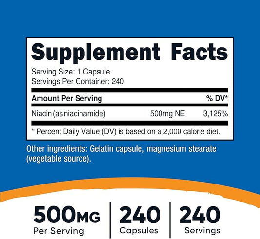 Nutricost Niacinamide (Vitamin B3) 500mg, 240 Capsules (3 Bottles)