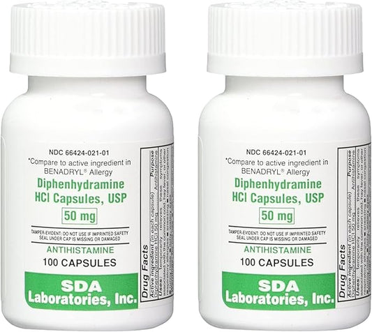 SDA LABORATORIES Diphenhydramine 50mg, Allergy Relief, 100 Count (2 Pack)