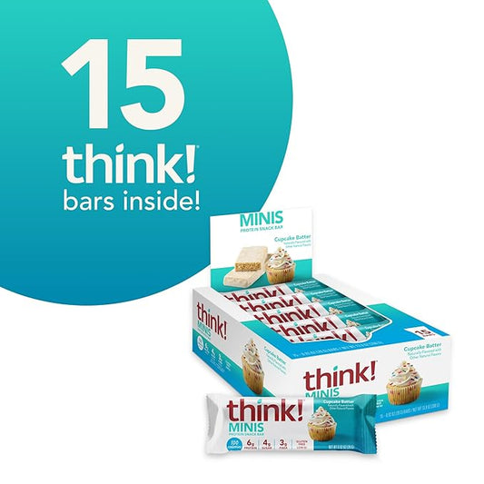 think! Minis Protein Snack Bar, Gluten Free, Cupcake Batter, 15 Count