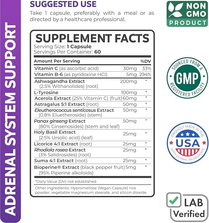 Adrenal System Support & Cortisol Manager (2 Month 60 Capsules