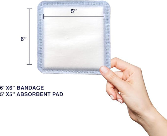 MedVance Super Absorbent Dressing, Non-Adhesive Pads 1st/2nd Degree 5 dressings (6"x6" Bandage, 5"x5" Absorbent