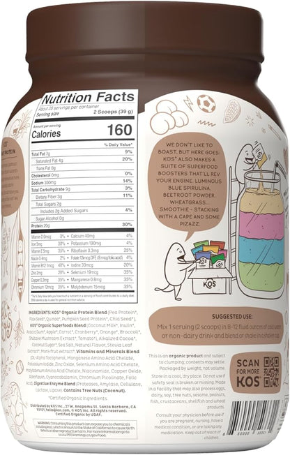 KOS Vegan Protein Powder Erythritol Free, Chocolate 28 Servings