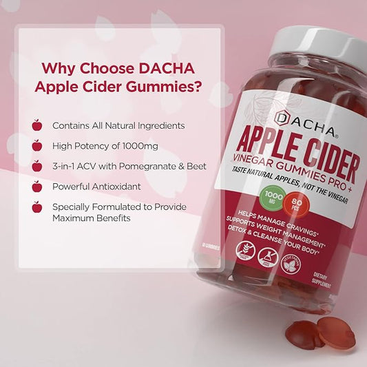 Premium Apple Cider Vinegar Gummies – 80 Count, 1000mg Raw, Organic, Unfiltered ACV from The Mother, Not Sticky, Immune, Detox, Fitness & Acid Reflux Heartburn Pomegranate Beet Root Vitamin B9 B12