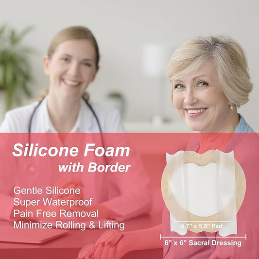 Silicone Bordered Foam Dressing 7" x 7", Pack 5 Individual