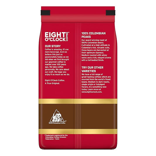 Eight O'Clock Coffee 100% Arabica Colombian Peaks, Medium Roast, Ground Coffee, Kosher Certified, 20 Oz