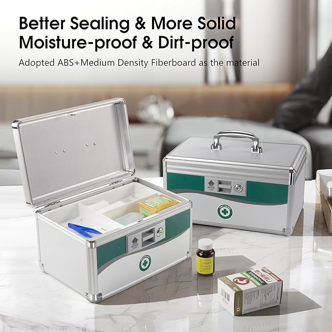 Med Box, Medicine Lock Box,Locking Medicine Boxes【Extra-Large16 x 9.25 x 7.5 Inch】,Lock