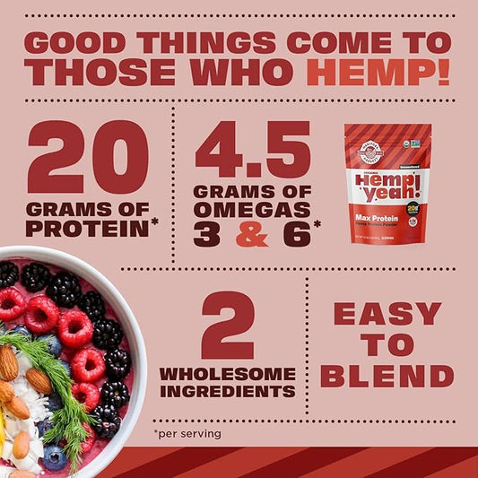 Manitoba Harvest Hemp Yeah! Organic Max 32oz; with 20g protein 4.5g Omegas 3&6 per