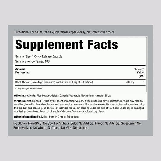 Piping Rock Black Cohosh Root Herb 700 mg 100 Capsules