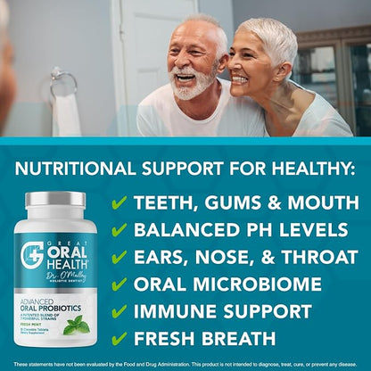 Oral Probiotics for Mouth Bad Breath Treatment for Adults: Dentist Formulated BLIS K12 M18 Advanced Oral Probiotics for Teeth and Gums, 60 Chewable Oral Health Probiotics Supplement Tablets (Mint 2pk)