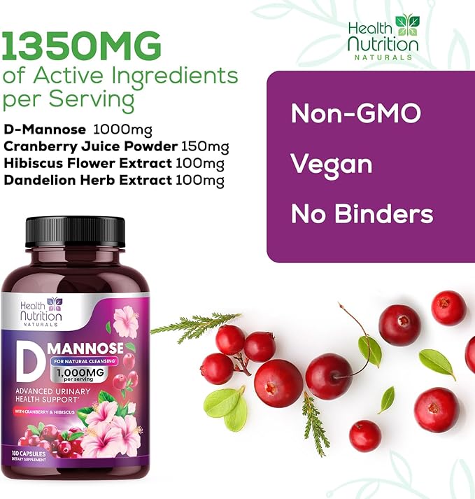 D-Mannose & Cranberry Extract 1350mg Advanced 180 Capsules