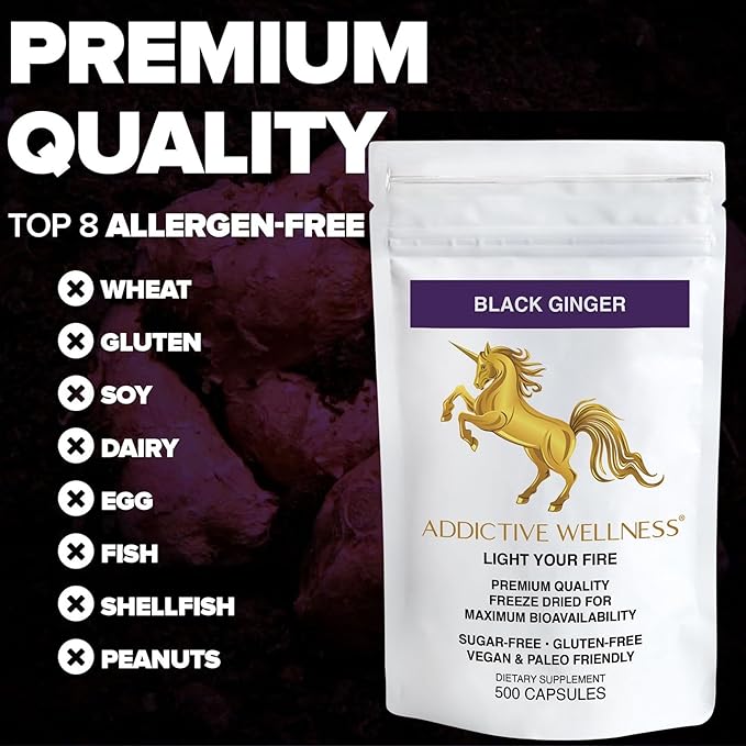 Addictive Wellness Thai Black Ginger 450mg, Vegan 500 Count