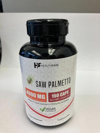 Saw Palmetto Extract 400mg (4,000mg Equivalent), 150 Capsules | Traditional Herb Supplement | Gluten-Free