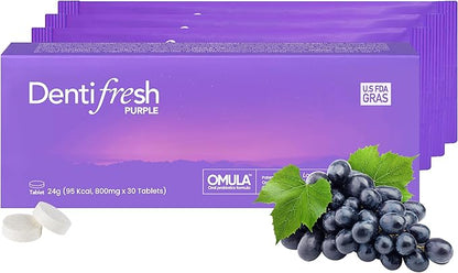 K-Nutra Dentifresh Xylitol Tabs Purple | 24g (30 Tablets) | Sugar-Free Oral Probiotics | 4 Billion CFU | Supports Teeth, Gums & Fresh Breath | Bedtime-Safe Mild Grape Flavor with OMULA