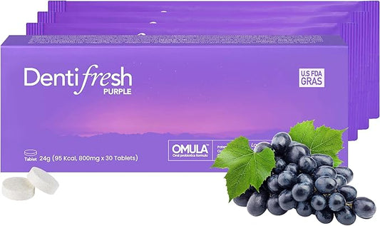 K-Nutra Dentifresh Xylitol Tabs Purple | 24g (30 Tablets) | Sugar-Free Oral Probiotics | 4 Billion CFU | Supports Teeth, Gums & Fresh Breath | Bedtime-Safe Mild Grape Flavor with OMULA
