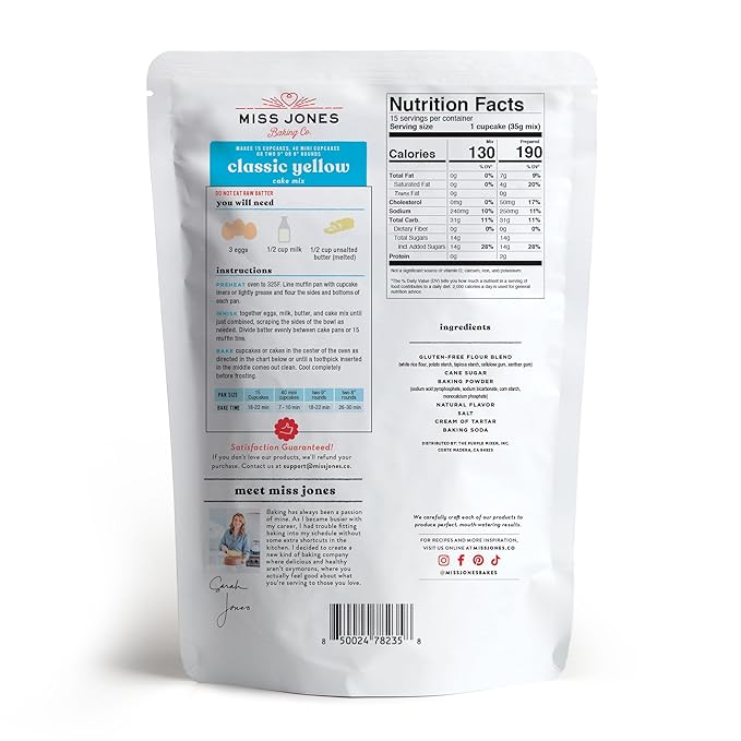Miss Jones Baking Gluten-Free Classic Yellow Cake Mix - Certified Gluten Free & Made with Premium Ingredients, Easy To Bake Desserts & Treats, Moist & Delicious, 19 Ounce (Pack of 1)