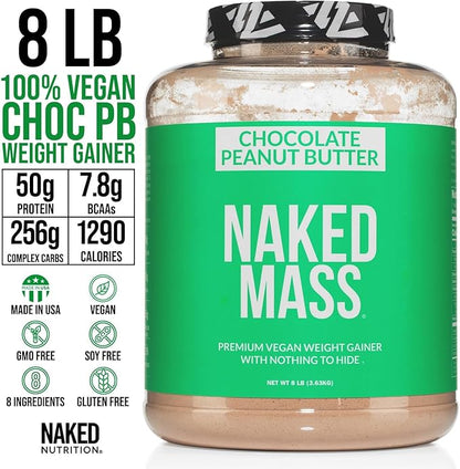 NAKED Chocolate Peanut Butter Vegan Mass 1,290 Calories, 8LB Bulk, 11 Servings