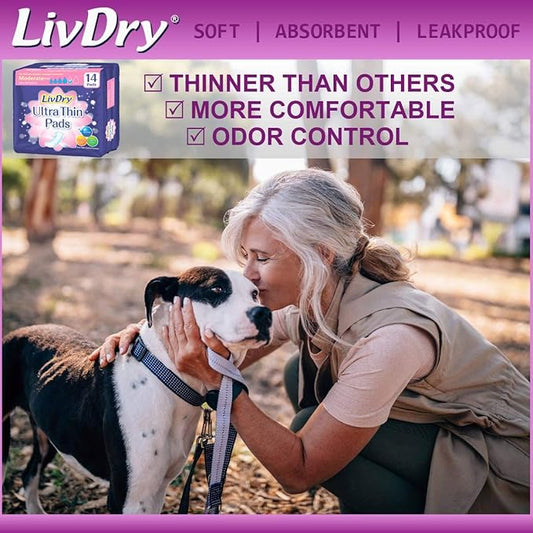 LivDry Incontinence Ultra Thin Pads for Women 72-Count)