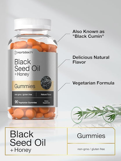 Horbäach Blackseed Oil Complex Gummies | 90 Count | Vegetarian, Non-GMO, and Gluten Free Formula | Nigella Sativa