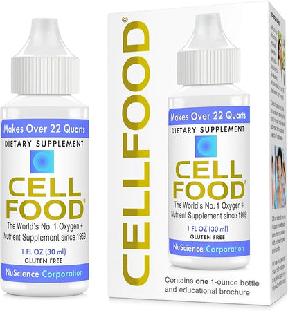 Cellfood Oxygen Boost, 1 fl oz - Liquid Oxygen Supplement for Lymphatic Drainage, Altitude Sickness, Jet Lag, Fatigue, Headaches, Hangovers & Energy - Gluten Free, Cert. Kosher - Makes Over 22 Quarts