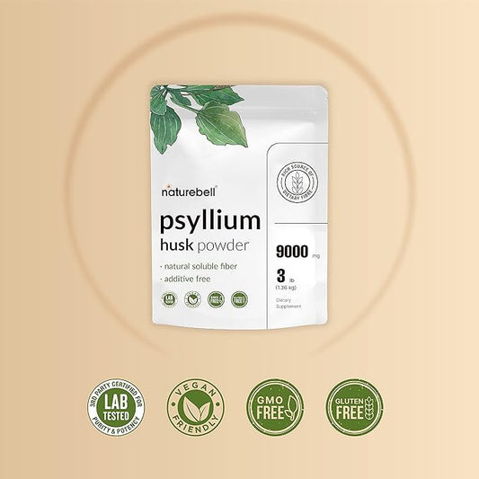 NatureBell Psyllium Husk Powder, 3 Lbs(48 9000mg Per