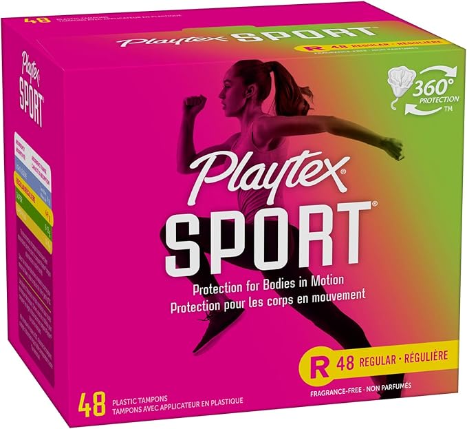 Playtex Sport Tampons, Regular Absorbency, Fragrance-Free 48ct (Packaging