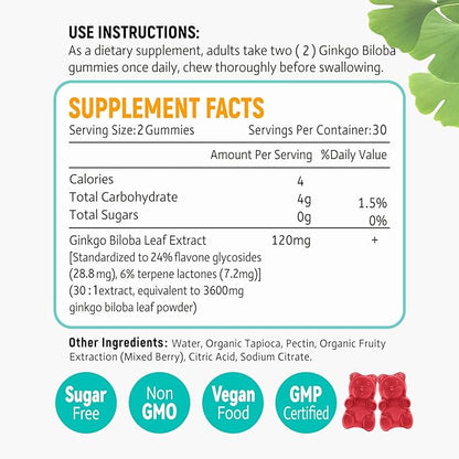 2 Pack Ginkgo Biloba Gummies 120mg 120 Count
