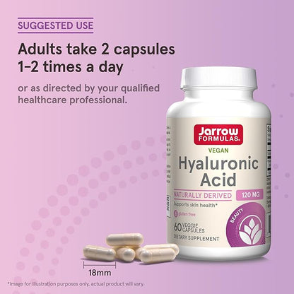 Jarrow Formulas Hyaluronic Acid 120 mg, Dietary Supplement, Skin Health Support, 60 Veggie Capsules, Up to 30 Day Supply